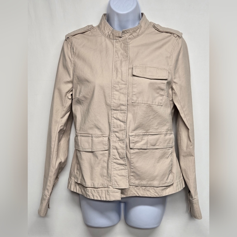 H&M 8 New Utility Jacket Tan Cargo Long Sleeve Full Hidden Button Front